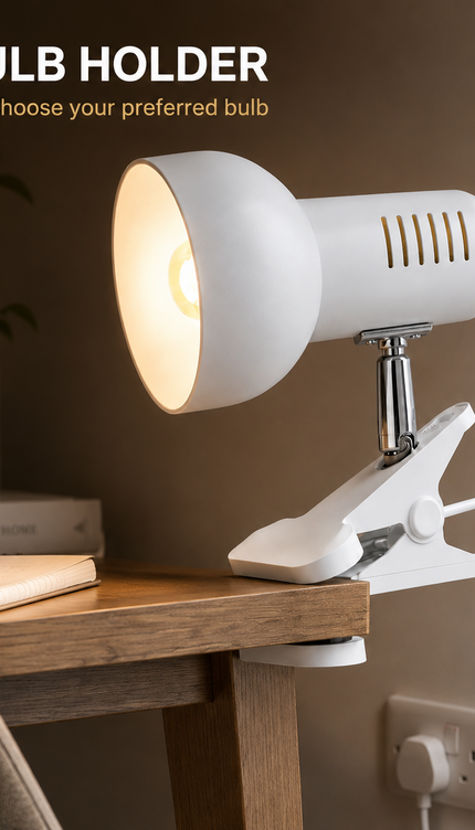 Clip On Reading Light Desk Lamp E27 Bulb Holder Bed Headboard Shelf Adjustable