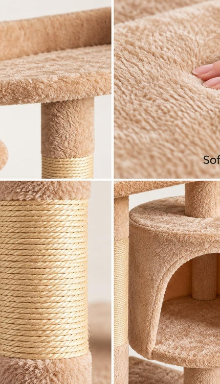 Multi Level Cat Tree 120cm Sisal Scratching Post Hammock Condo Climbing Tower