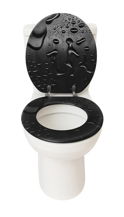 18" Universal Toilet Seat Black Water Droplets Easy Fit Wooden Bathroom WC Seat