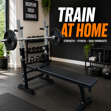 Adjustable Weight Bench With Barbell Rack Flat Workout Exercise Gym Bench Press