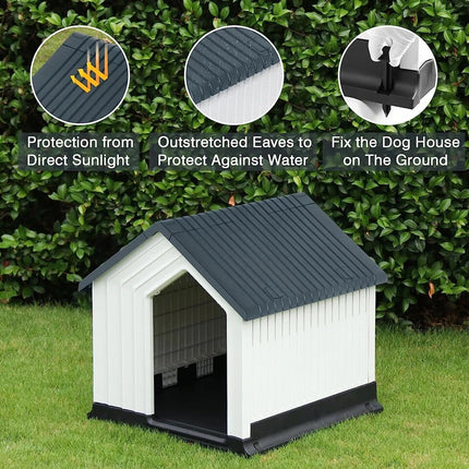 Plastic Dog House Durable Kennel Shelter Weatherproof Indoor Outdoor Pet Home