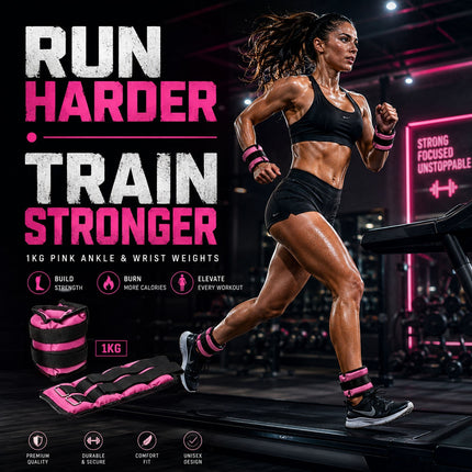 1kg Pink Ankle & Wrist Weights Set – 2 Pack