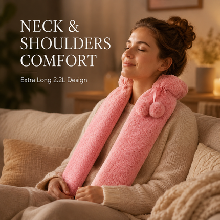 Hot Water Bottle 2L & 2.2L Extra Long Soft Fleece Faux Fur Cover Winter Warmer