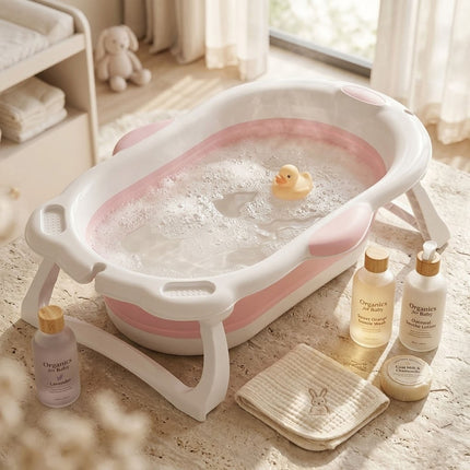 Baby Bathtub Foldable Portable Infant Toddler Bathtub with Temperature Sensor