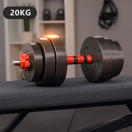 Adjustable Dumbbell Set 20KG  Barbell Kettlebell Home Gym Workout Kit 6-in-1