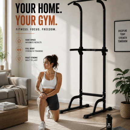 Power Tower Dip Station Pull Up Bar Adjustable Multi-Function Push up Gym Rack