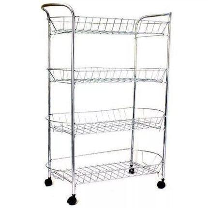 4 Tier  Vegetable & Fruit Trolley Basket Chrome Kitchen Storage Rack With Wheels
