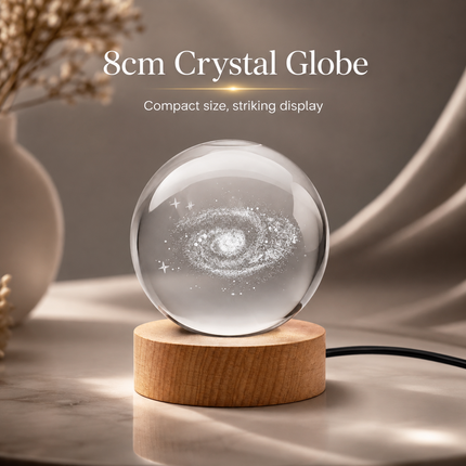 Galaxy Crystal Ball Night Light 8cm 3D Engraved - Wooden Base Warm White + RGB