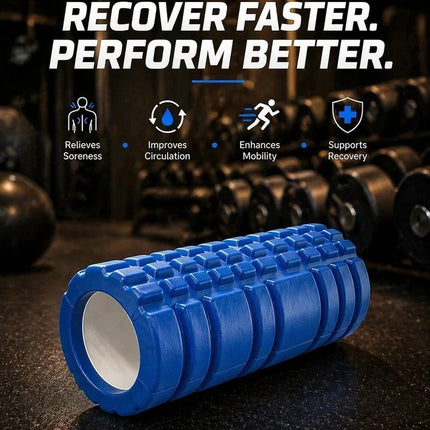 Foam Fitness Roller Blue Deep Tissue Massage Grid Muscle Trigger Point Muscles
