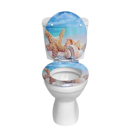 18” Universal Bathroom Toilet Seat – Beach & Seashell Design Easy Fit WC Seat