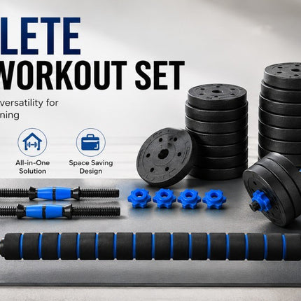 Adjustable Dumbbell & Barbell Set-Blue