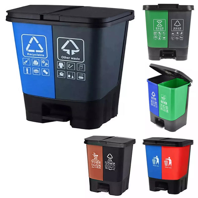 16L 20L 40L Recycling Pedal Bin Double Compartment Kitchen Waste Dustbin