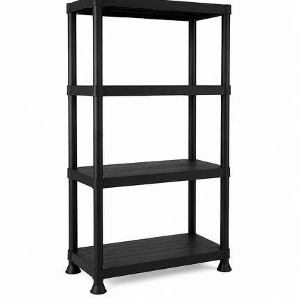 4-Tier Black Plastic Storage Shelf Rack - Home Garage Use