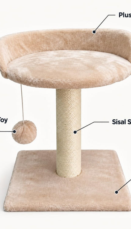 Compact Cat Tree 41cm Sisal Scratching Post Soft Plush Bed Hanging Ball Toy