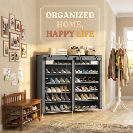 6 Tier Shoe Rack Fabric Canvas Shelf Shoe Cabinet Storage Organiser 107x28x102cm