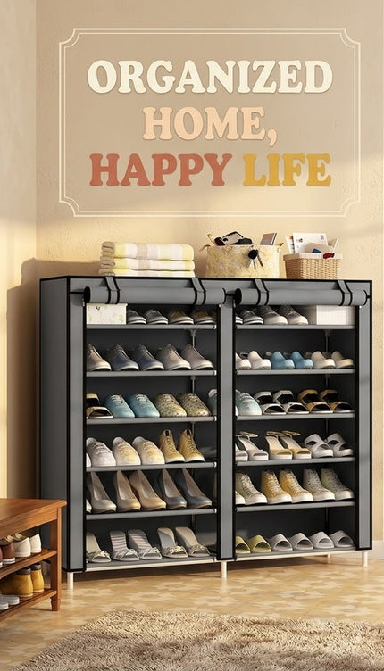 6 Tier Shoe Rack Fabric Canvas Shelf Shoe Cabinet Storage Organiser 107x28x102cm