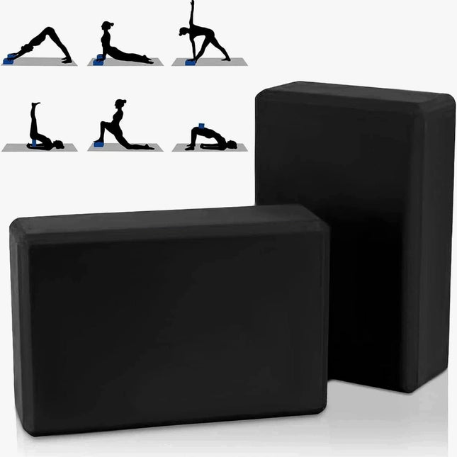 Yoga Gym Blocks 2pcs Black Comfortable Non-Slip Workout Fitness Bricks Pilates