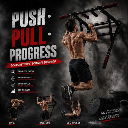 Pull Up Bar Wall Mounted Chin Up HDuty Power Tower Dip Station Multifunctional
