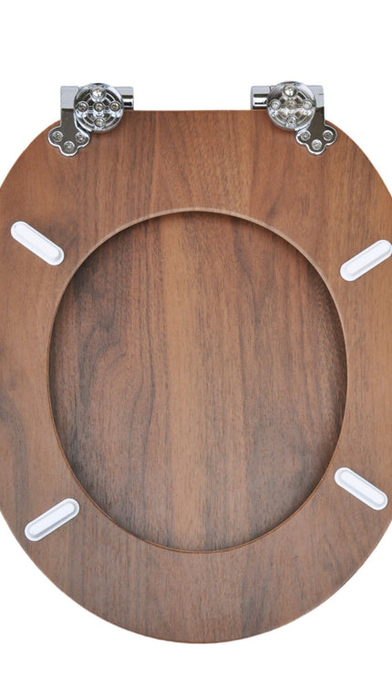 18'' Universal Wooden Toilet Seat Easy Fit Bathroom WC Seat with Fittings