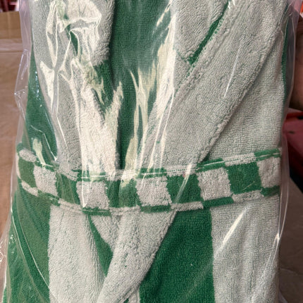 X-Large Green & White Unisex Cotton Terry Bathrobe Gown Soft Spa Robe Men Women