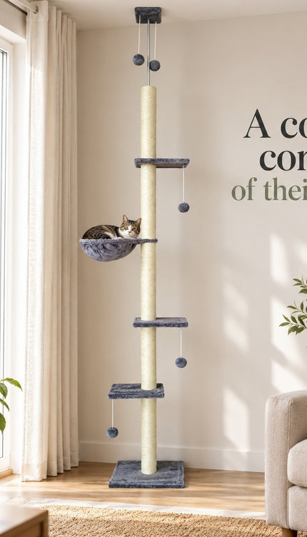Floor to Ceiling Cat Tree 252cm Multi Level Sisal Scratching Post Hammock Toy