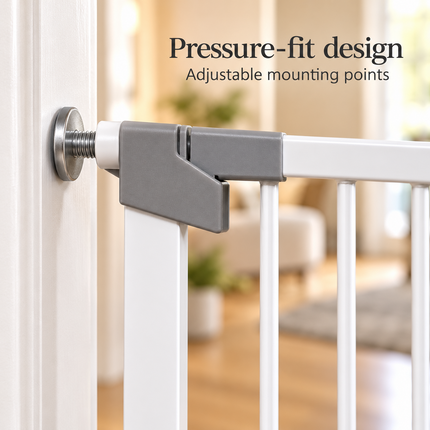 Baby Stair Gate | Pressure Fit Auto-Close Child & Pet Safety Gate – White