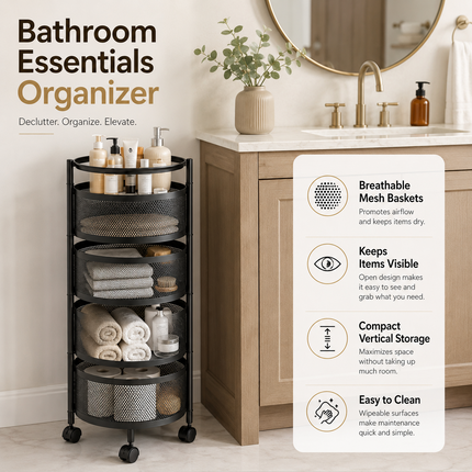 Trolley Rack Rotating Storage Kitchen Bathroom Vegetable Organizer Cart Shelf