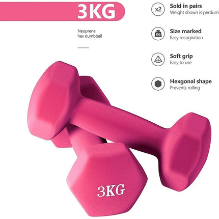Neoprene Dumbbells 3KGx2 Set Hand Weights Iron Aerobic Workout Fitness Gym Pink