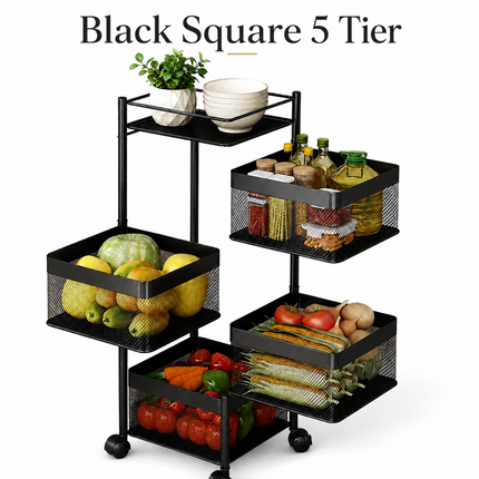 Storage Rack 5 Tier Rotating Kitchen Vegetable Trolley Cart Organizer Shelf