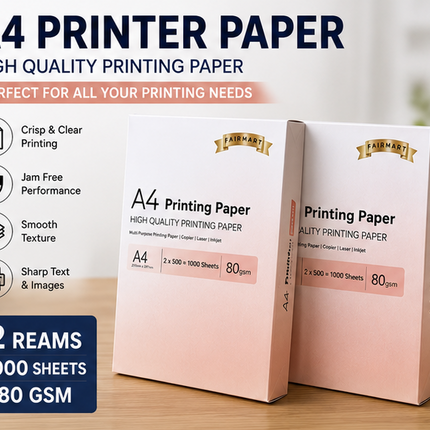 A4 Printer Paper White 80gsm 2 Reams 1000 Sheets Inkjet Laser Copier
