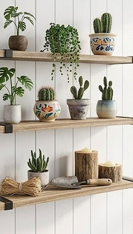 Floating Shelves Set of 3 Wall Mounted Paulownia Wood Storage Display Shelf Kit