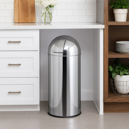 18L Stainless Steel Trash Can with Swing Push Lid Indoor Outdoor Waste Bin