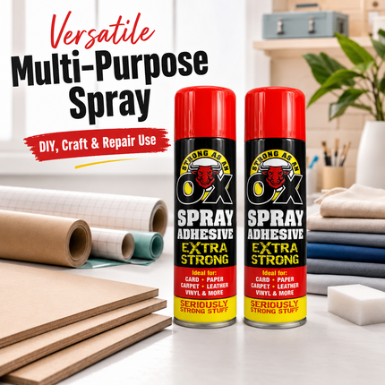 2x Adhesive Glue Spray 500ml H Duty Multipurpose Aerosol Carpet Tile Fabric Foam