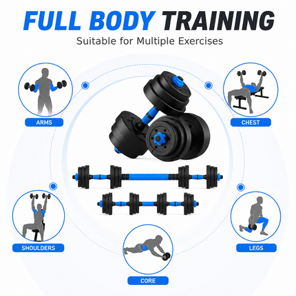 Dumbbell Barbell Set 20KG Adjustable Home Workout Kit