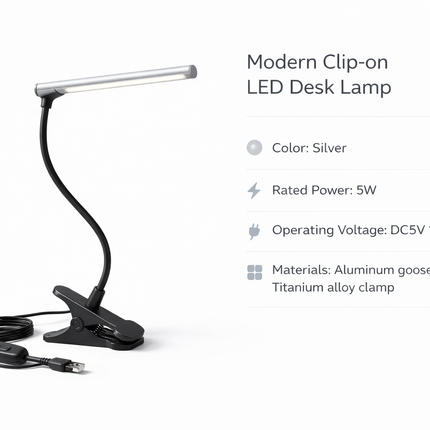 USB LED Clip-On Desk Lamp Flexible Adjustable Reading Light Bedside Table