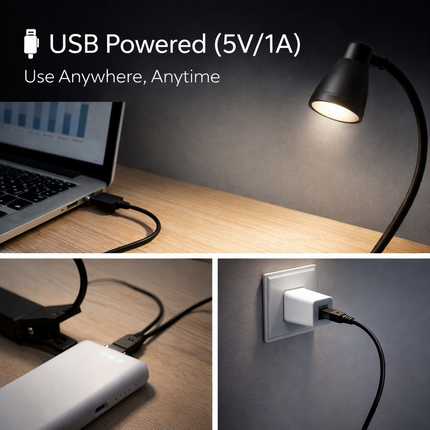 LED Desk Lamp Clip-On 3W Flexible Reading Light Eye Care 10-Level Brightness