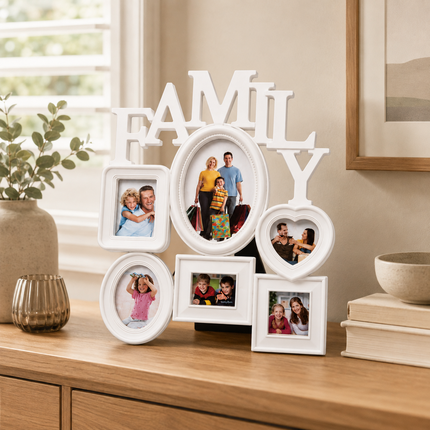Family Photo Frame Collage White 6 Photos Multi Aperture Wall Hanging Display