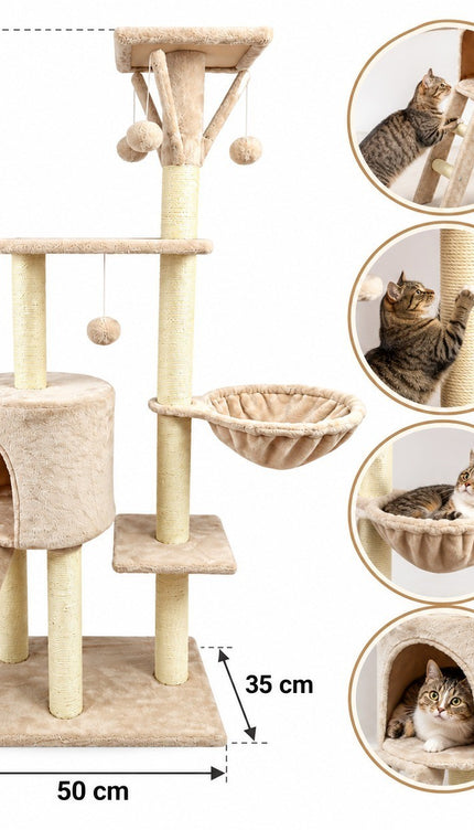 Multi Level Cat Tree 145cm Sisal Scratching Post Hammock Condo Climbing Tower