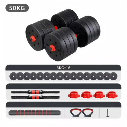 6-in-1 Adjustable Dumbbell Barbell Kettlebell Set Weight Lifting & Gym - 50kg