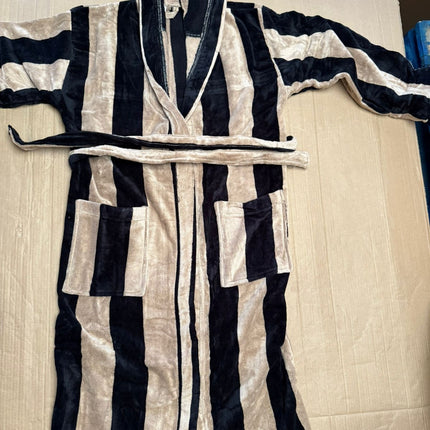 Large beige & Black Unisex Cotton Terry Bathrobe Gown Soft Spa Robe Men Women