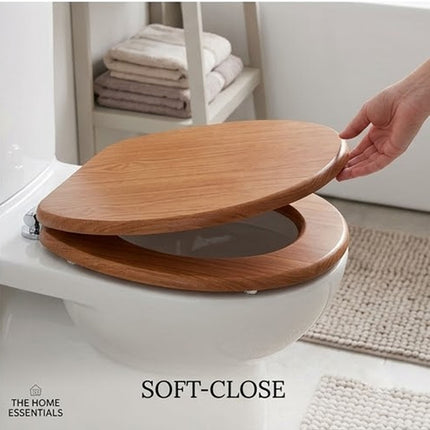 18" Universal Toilet Seat With Fittings Brown MDF Wooden Bathroom WC Seat