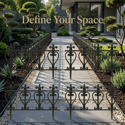Garden Edging Fence 10PCS Black Wood Effect Lawn Border Panels