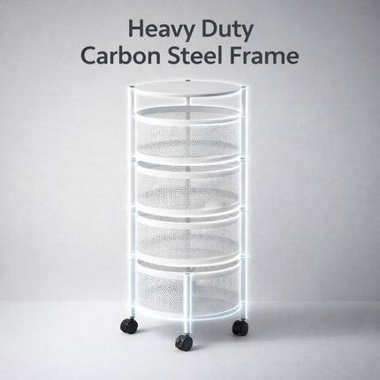 5-Tier Rotating Storage Trolley – White
