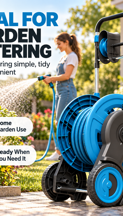 Garden Hose Reel Cart Wheels 50M Capacity Heavy Duty Garden Hose Holder Trolley