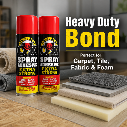 2x Adhesive Glue Spray 500ml H Duty Multipurpose Aerosol Carpet Tile Fabric Foam