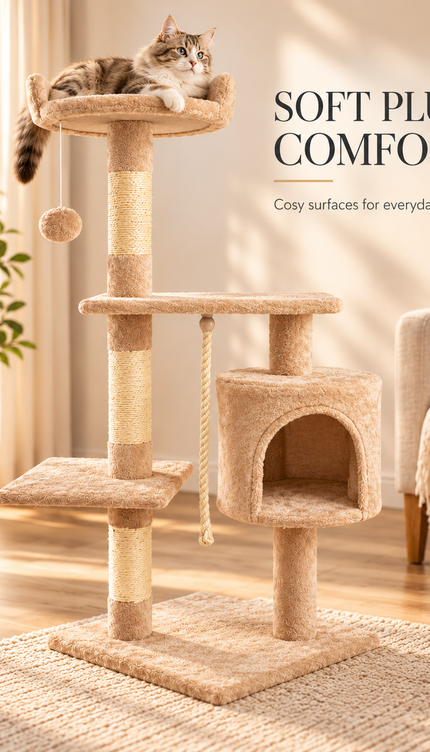 Multi Level Cat Tree 120cm Sisal Scratching Post Hammock Condo Climbing Tower