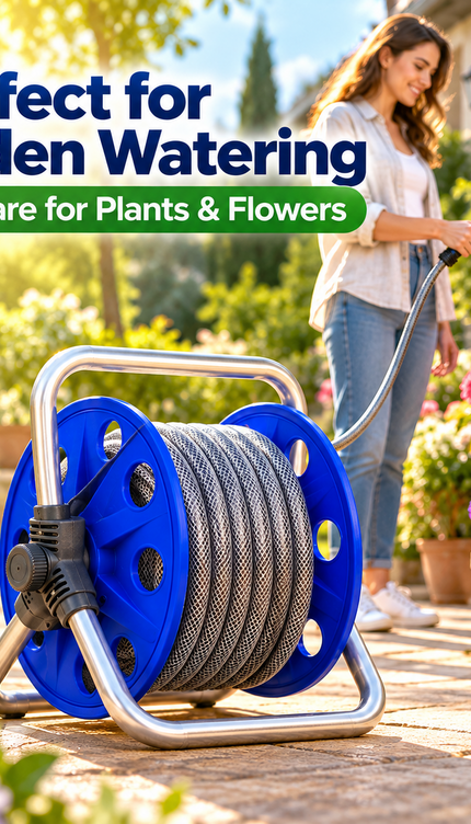Garden Hose Reel Cart with 1/2" 15M Hose Portable Trolley Spray Nozzle Connector