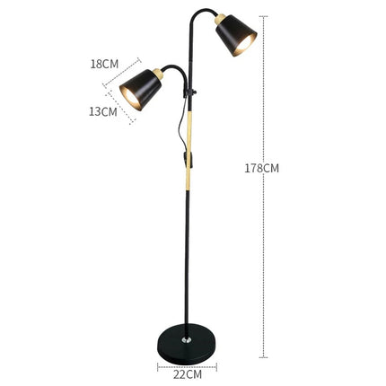 Floor Lamp Black Dual Heads E27 Reading Home Modern Rotating Adjustable Light