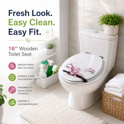 Universal Toilet Seat Wooden Orchid Design Bathroom WC Seat with Fittings 18''