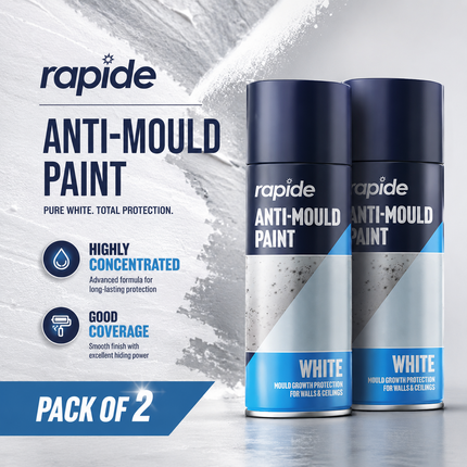 2-Pack Anti Mould Spray Paint Durable One Coat White Aerosol Can Rapide 400ml